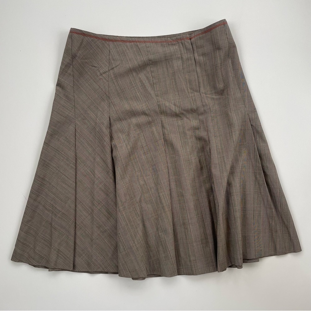 Gunex Tan Brown 100% Wool Pleated A-Line Skirt Size 10